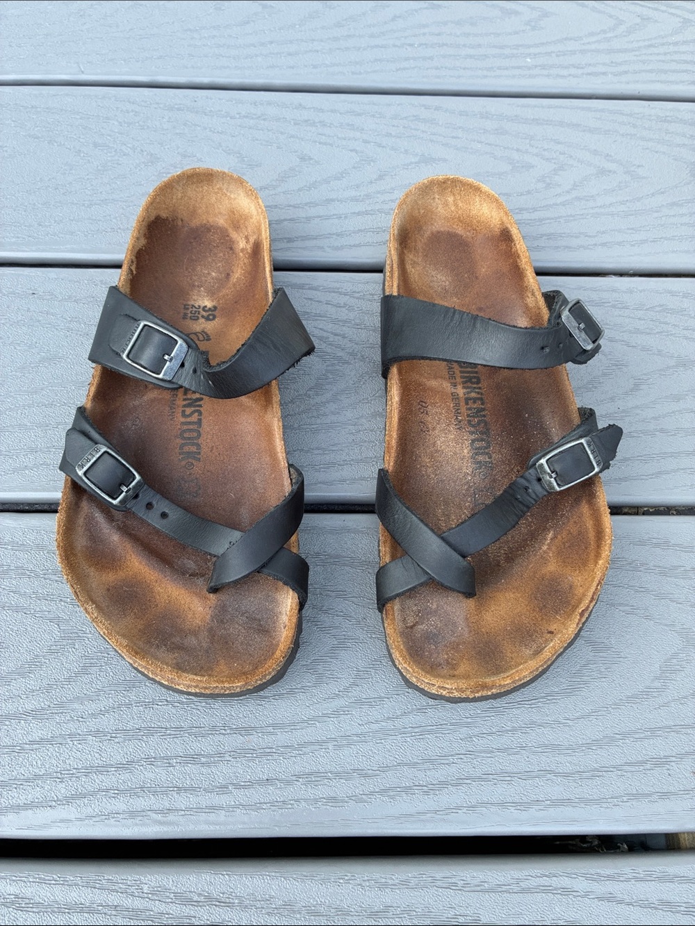 Birkenstock Mayari Oiled Leather Double Strap Sandals Black Size EU 39 US 8-8.5